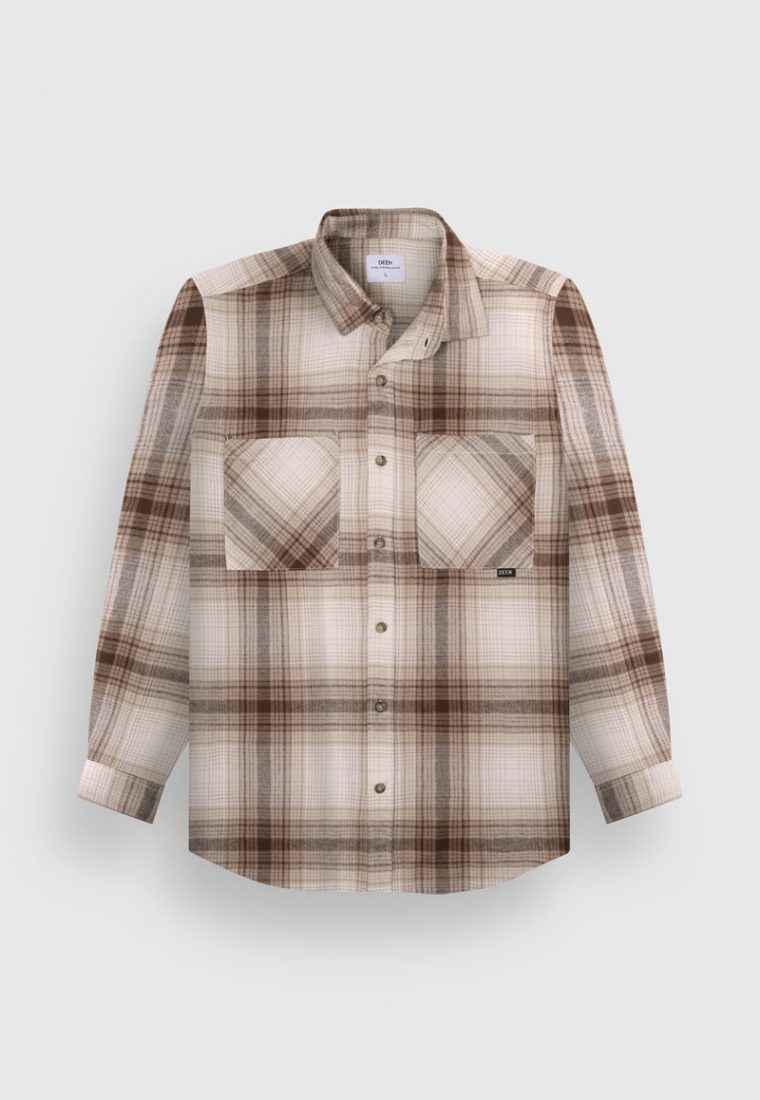 Sand Beige Plaid Flannel Shirt