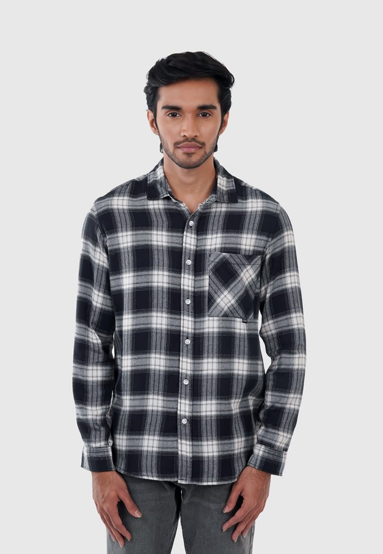 Charcoal Grey Plaid Flannel Shirt