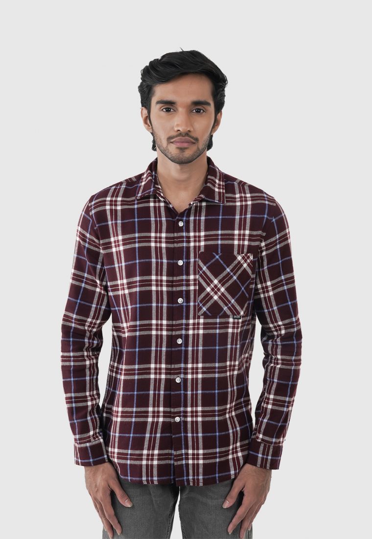 Burgundy Rust Check Flannel Shirt