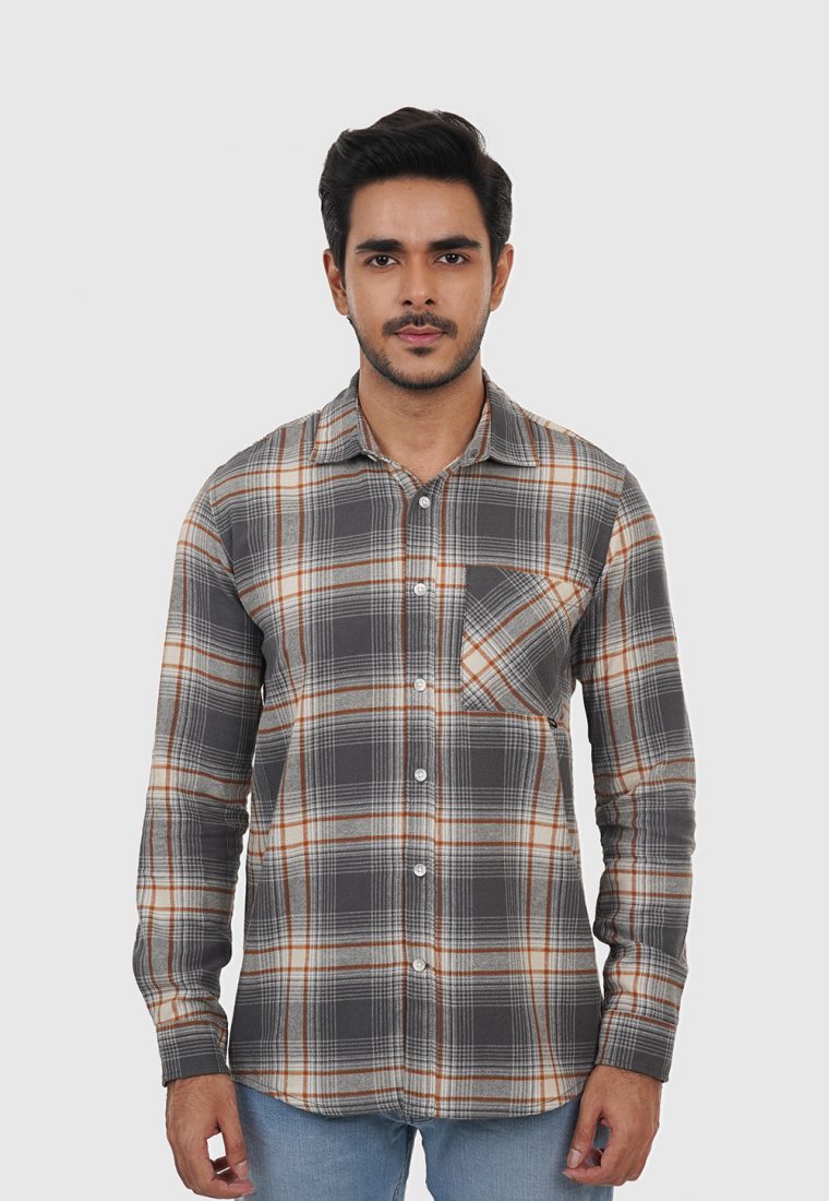Ash Grey Autumn Check Flannel Shirt