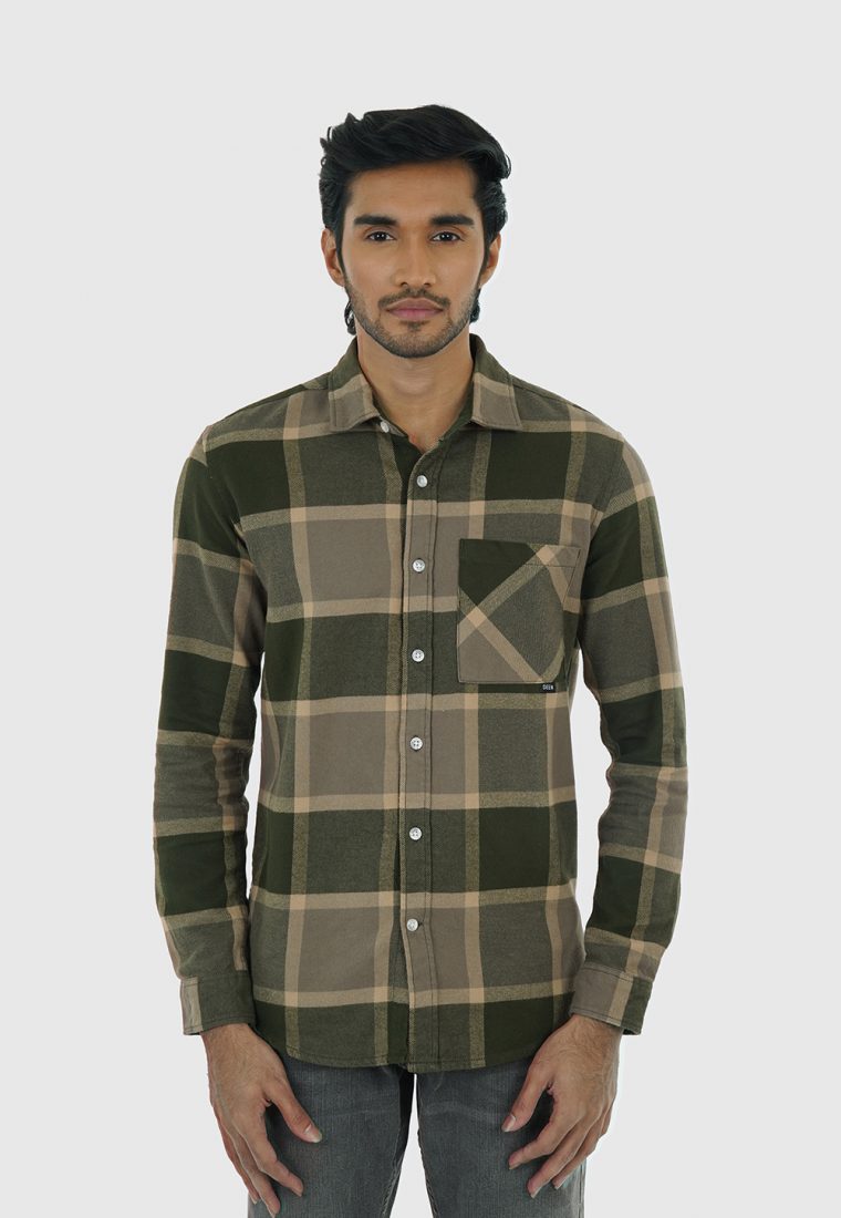 Olive Sand Cross Plaid Flannel Shirt