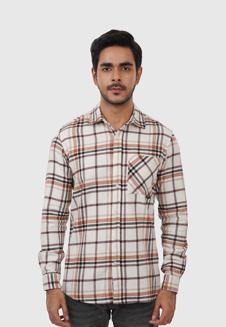Ivory Brown Windowpane Flannel Shirt