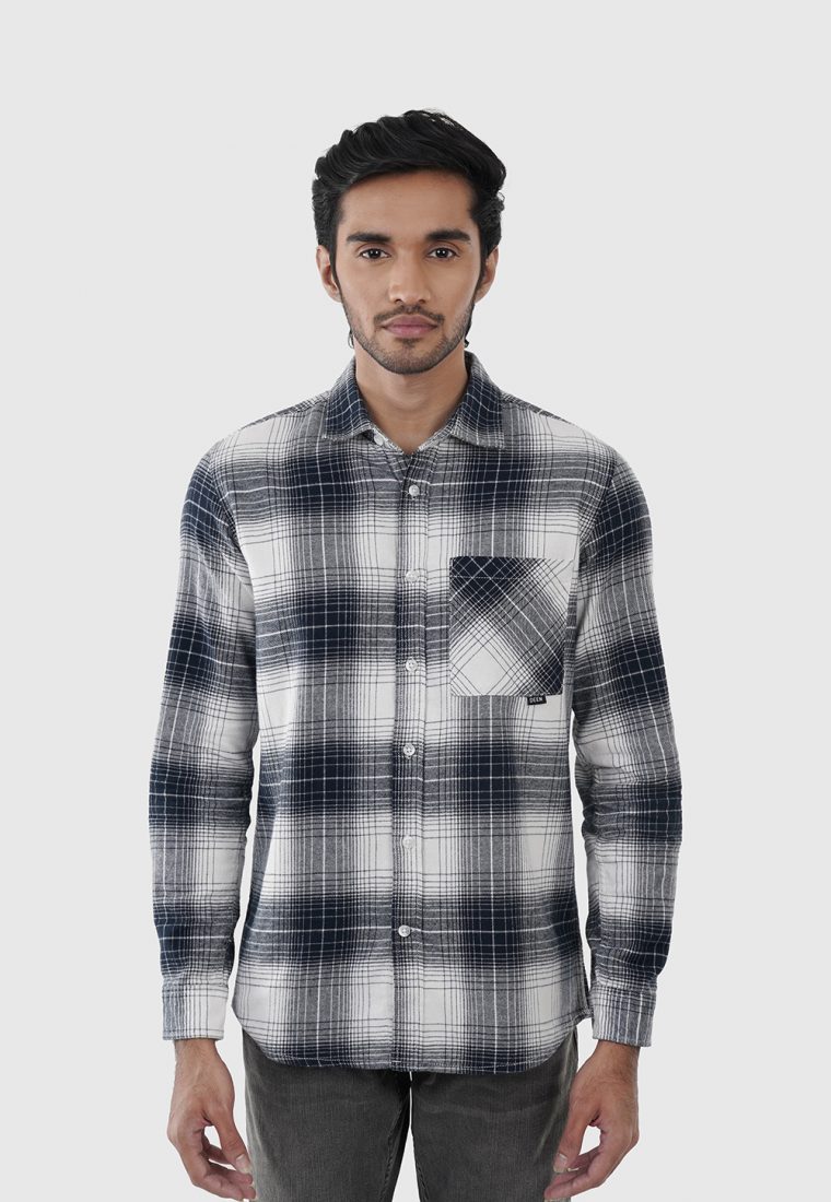 Steel Blue Fine Check Flannel Shirt