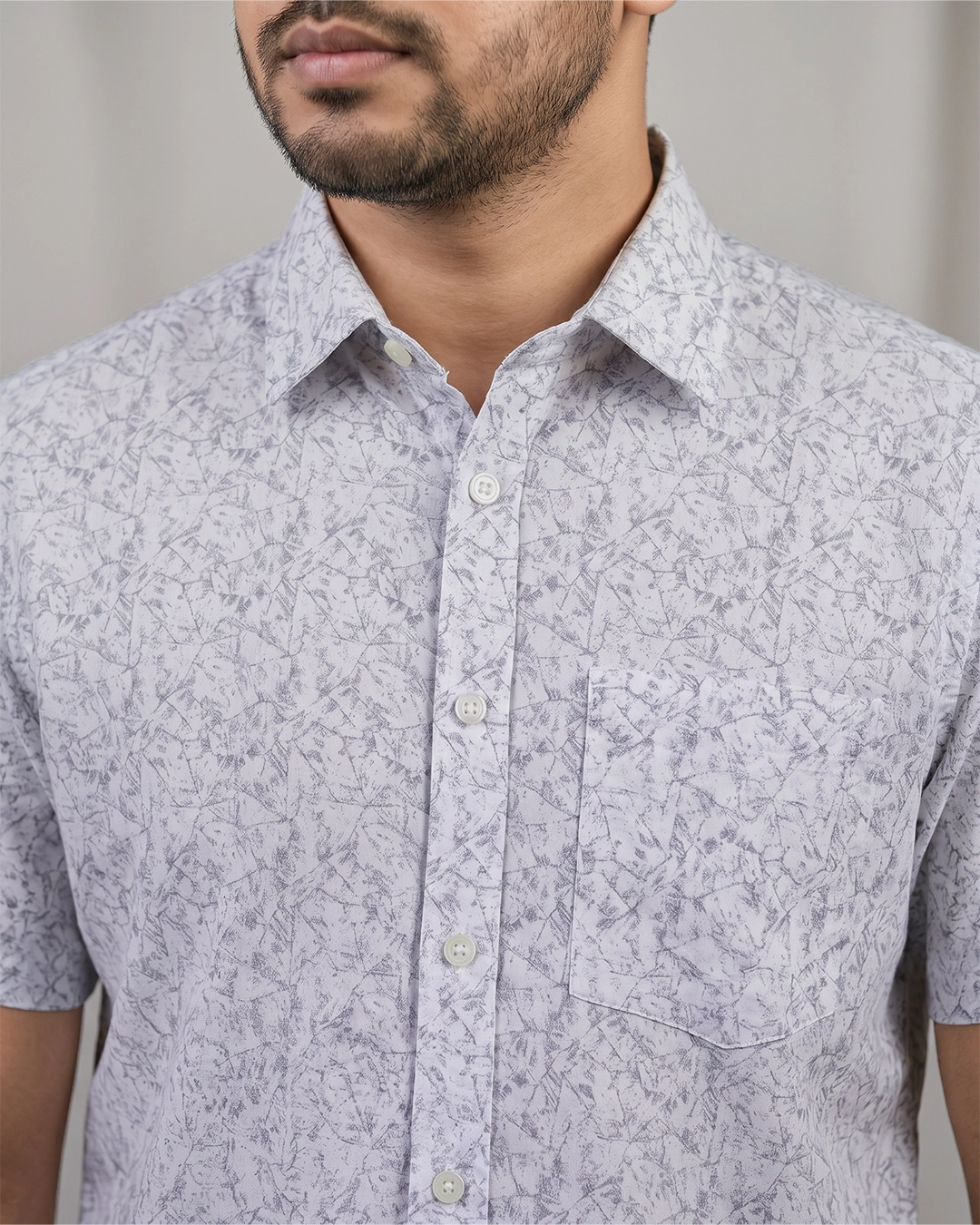DEEN White Sketch Casual Half Shirt - Image 3