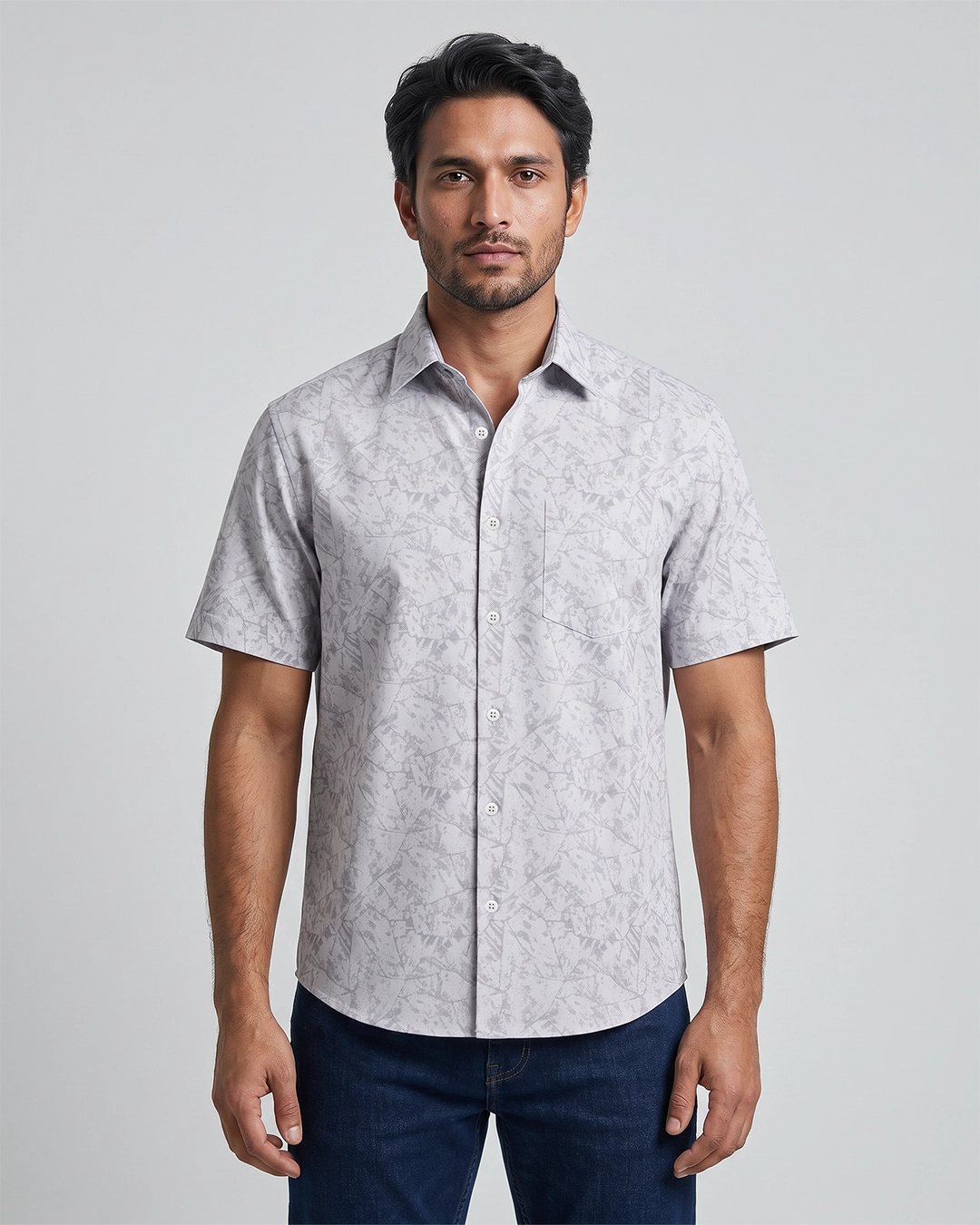 DEEN White Sketch Casual Half Shirt - Image 2